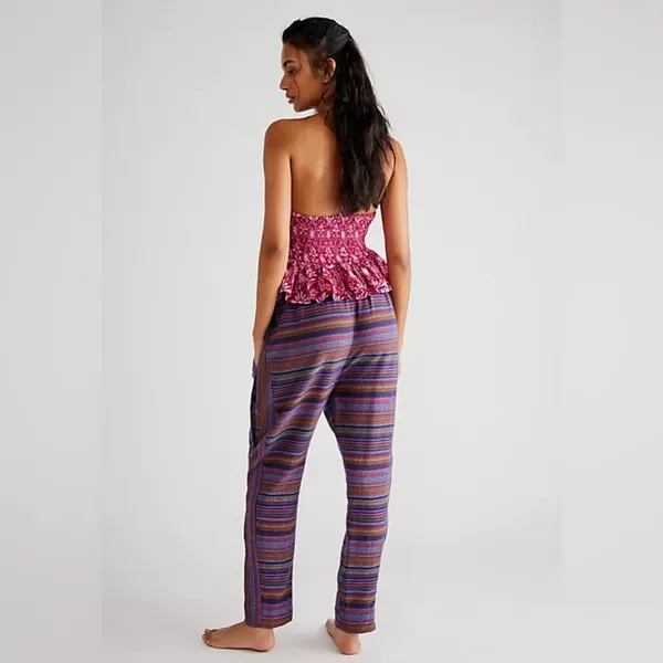 Free People Sweet Escape High‎ Waist Harem Woven Striped Pants Pouch Pockets XS - Image 3
