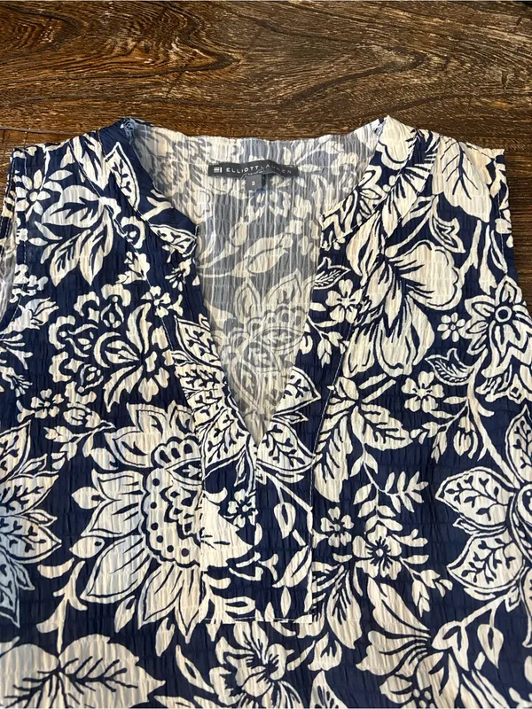 Elliott Lauren Flora Dress Women Small Blue Floral Tiered Sleeveless V-Neck - Image 3