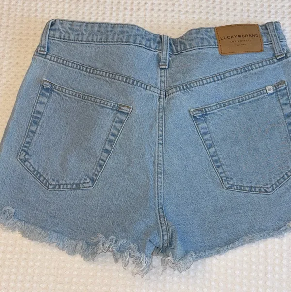 Lucky Brand 12/31 Pins Blue Denim Cut Off Jean Shorts Embroidered Purple Flower - Image 10