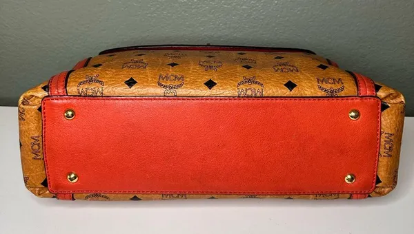MCM Orange and Tan Monogram Satchel - Image 6