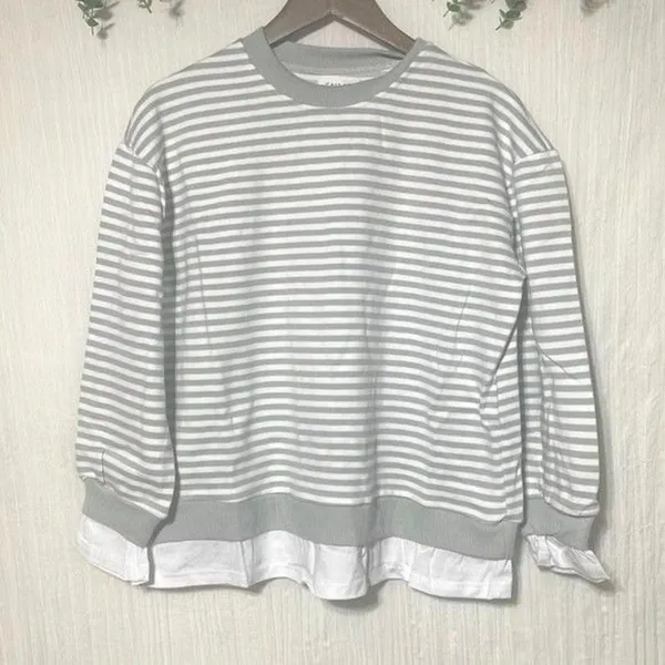 Cali Be Gray New Sweatshirt Striped Layered Oversized Medium - Image 2