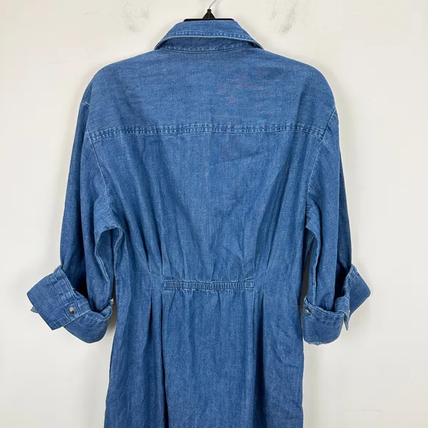 Madewell Denim Pleated Mini Shirtdress Bouvier Wash Blue Long Sleeve US 8 NWT - Image 14