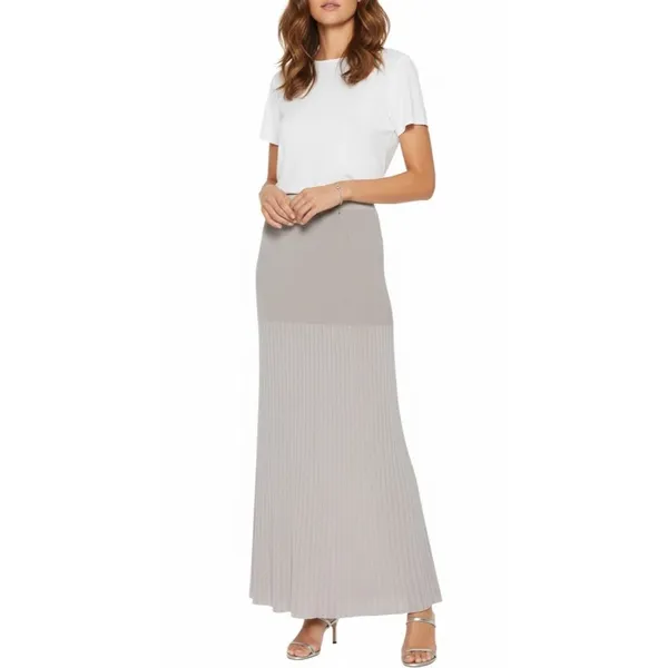 NWT Ronny Kobo IONE in French Gray Plaited Rib Stretch Knit Maxi Skirt XS $356 - Image 2