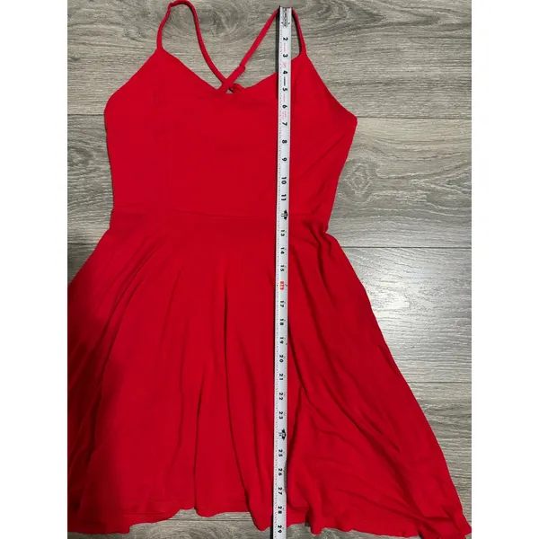 Forever 21 Red Skater Dress Small V-Neck Crisscross Back Mini Small Y2K Romantic - Image 5