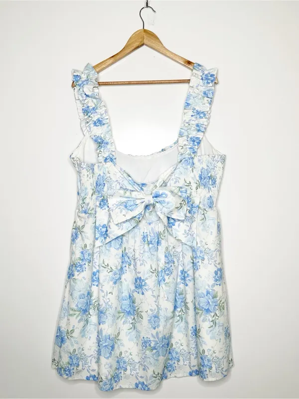 ARULA Alexa Blue Floral Bow Back Ruffle Mini Dress Size 2X - Image 4
