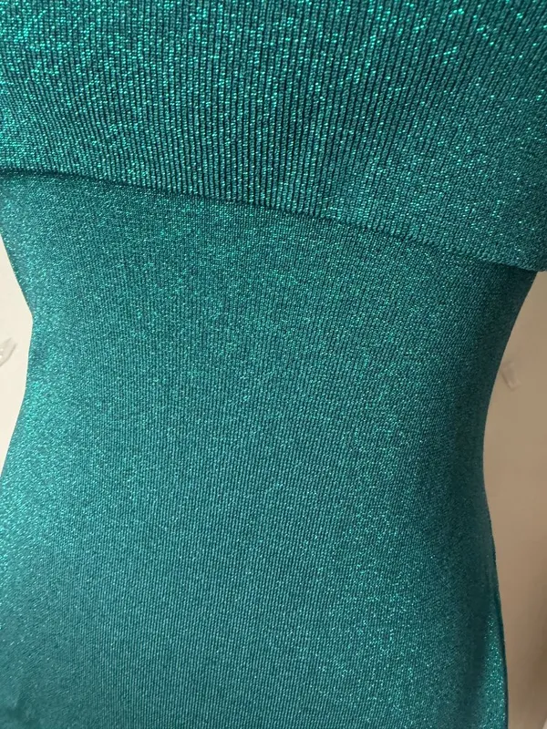 Anthropologie Endless Rose Lurex Knit Off Shoulder Sparkly Green Dress Size Smal - Image 3