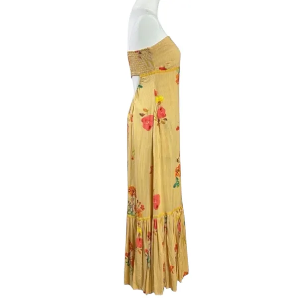 Free People Bohemian Rosie Posie Strapless Midi Dress Yellow Floral Size Medium - Image 6