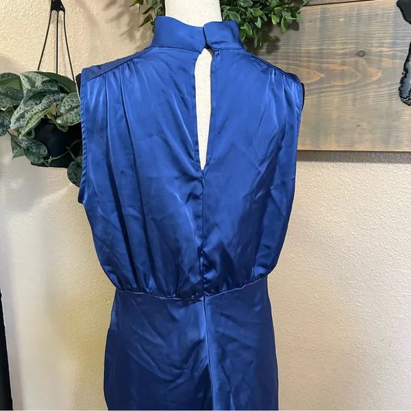 Lulus Classic Elegance Blue Satin Sleeveless Mock Neck Maxi Dress - Image 6