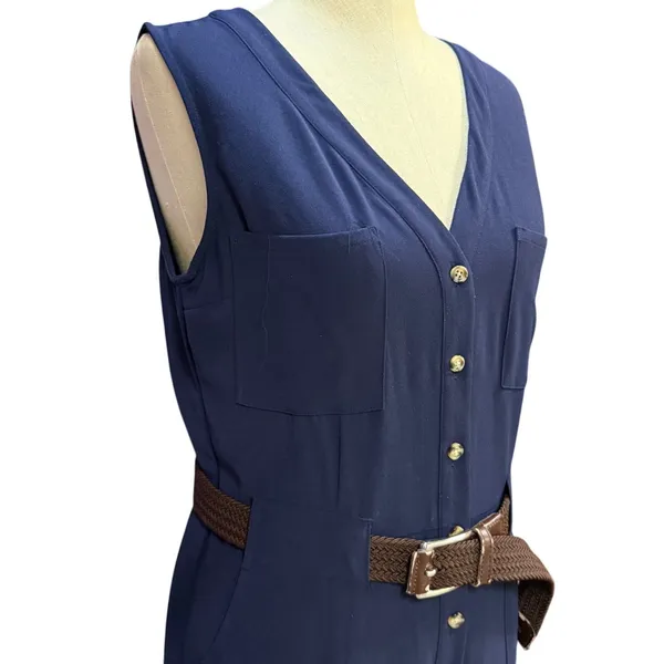A New Day M Button Front Utility Jumpsuit Navy Blue Coastal Summer Officewear - Image 3