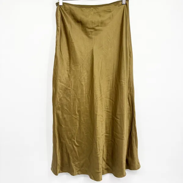 Whimsy + Row Womens Earthy Silky Hunter Green Satin Slit Midi Charlie Skirt L - Image 9