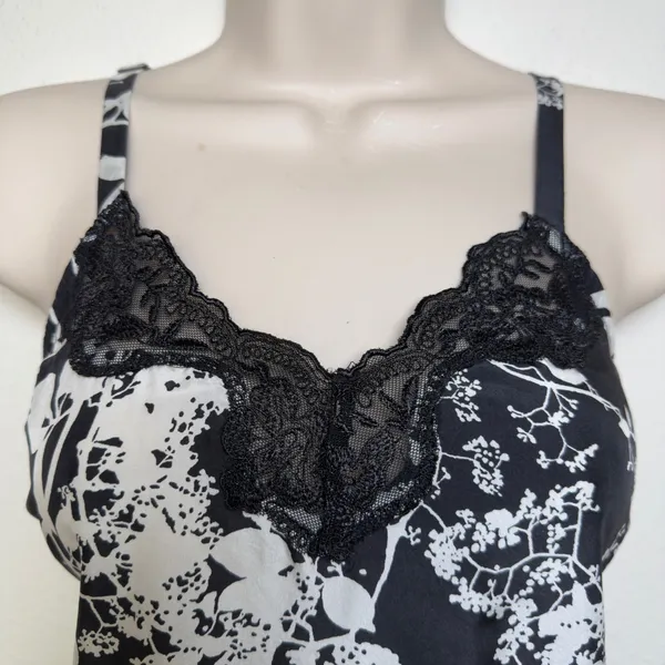 VTG y2k Express Women 100% SILK Cami Top Small Black‎ Floral Lace Whimsigoth - Image 2