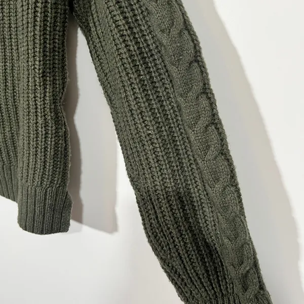 NWT J. Crew Olive Mockneck Cable Knit Sweater Wool Blend Sz Medium - Image 6