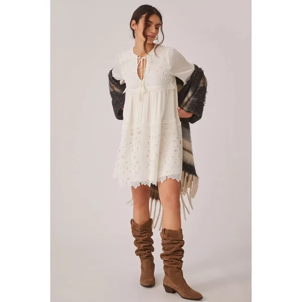 Anthropologie Ivory Lace Mini Dress‎ Large Boho Bridal Cottagecore Honeymoon - Image 8