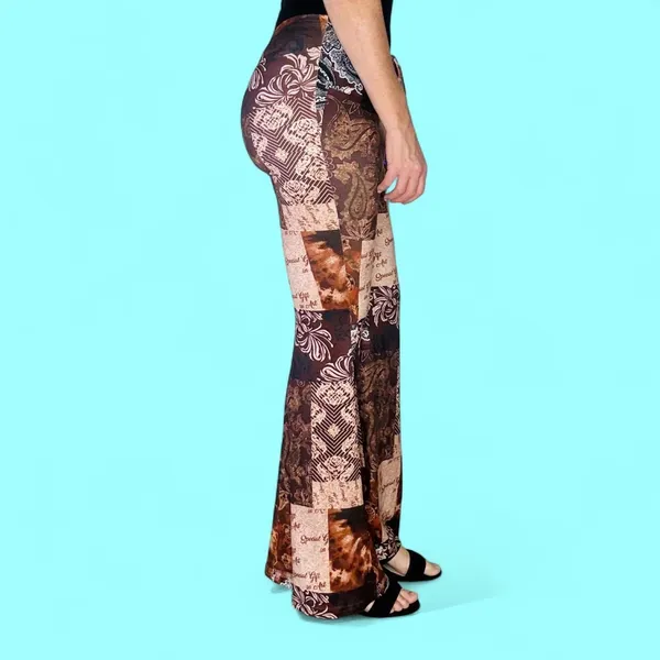 SHEIN Brown Tan Patchwork Hippie Flare Festival Pants - Image 5