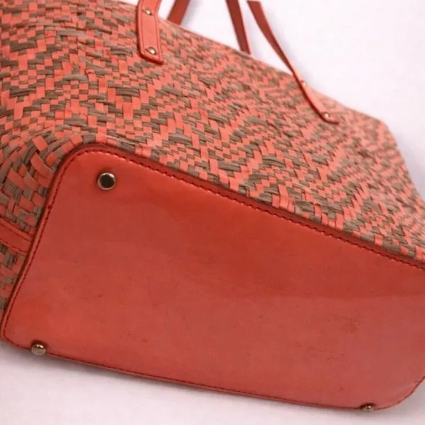 Kate Spade Coral Woven Tote Bag – Large Summer Shoulder Bag - Image 3