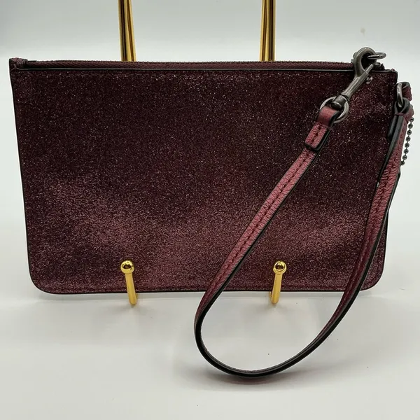 A Rare HTF Vintage Sparkling Burgundy Glitter Coach New York Zip Wristlet - Image 4