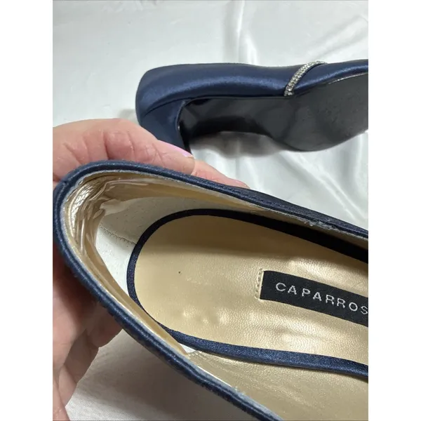 Caparros Blue Satin Shoes Women 5.5B Rhinestones Hells Formal Fashion - Image 8