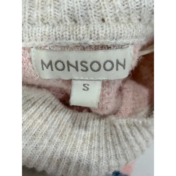 Monsoon Abstract Landscape Pastel Mock Neck Pullover‎ Sweater Pink Blue Small - Image 3