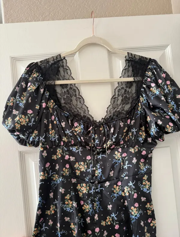 For Love And Lemons August Floral Bow Satin Lace Trim Mini Dress - Image 9