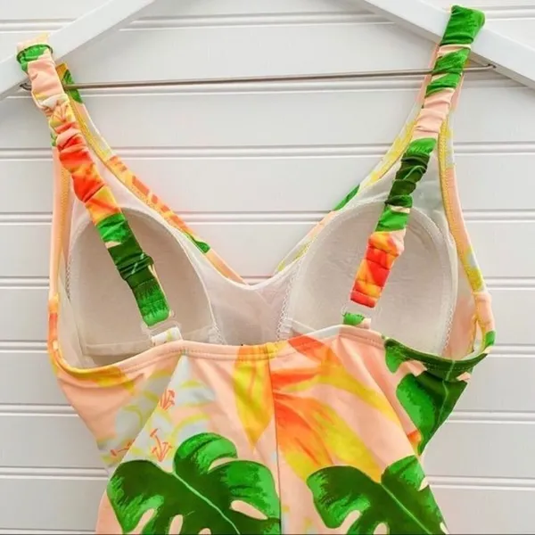 Swimsuit‎ Size 6 Green Palm Tree Print Surplice V Neck One Piece Tropical Beach - Image 11