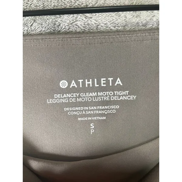 Athleta Delancey Gleam Moto Tight Leggings Taupe S Shiny Biker Athleisure New - Image 5