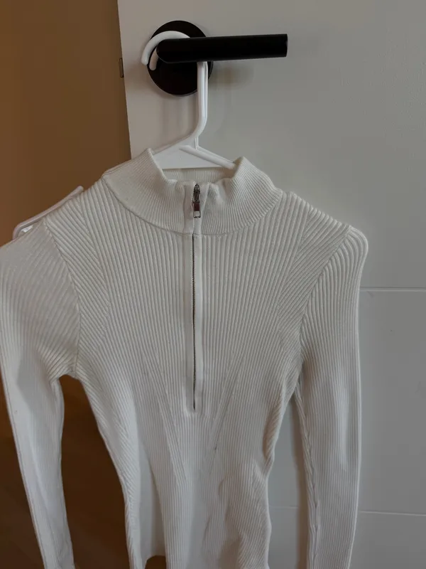 Cream Ribbed Abercrombie Zip Bodysuit - Image 2