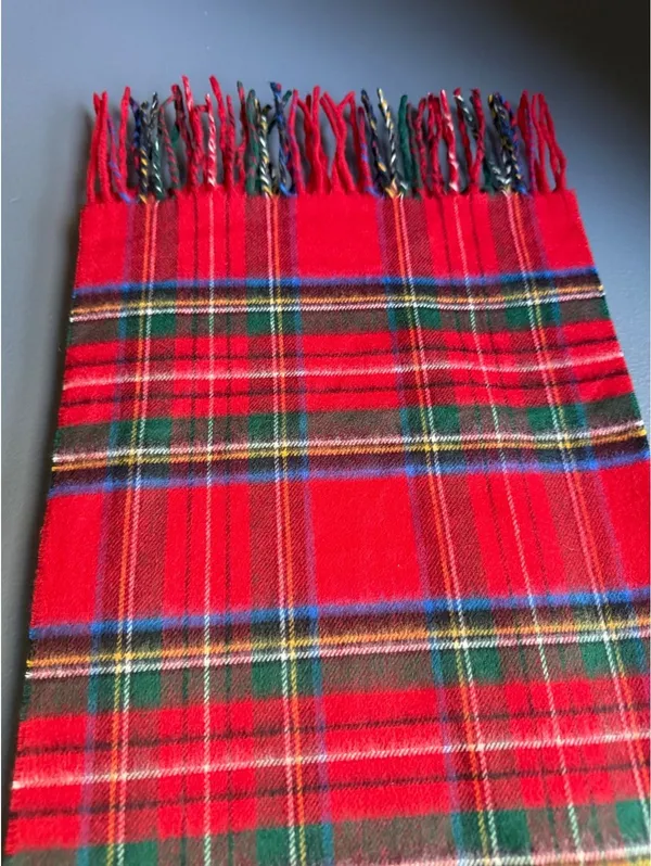 V. Fraas Cashmink Red Tartan Plaid Scarf with Fringe - Image 3