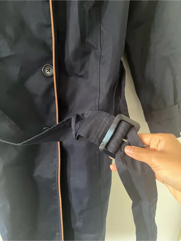 Talbots Navy Trench Coat XL Quiet Luxury Old Money Business Casual Minimalist - Image 4