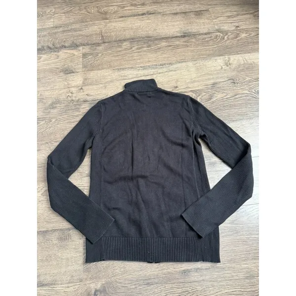 EUC Womens VINTAGE Lauren Ralph Lauren sweater zip black emblem gold detail SZ M - Image 2