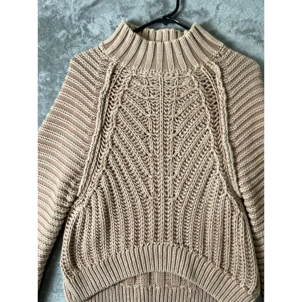 Free People Sweatheart Sweater Size XS Chunky Cable Knit Boho Soft Girl XS Brown - Image 2
