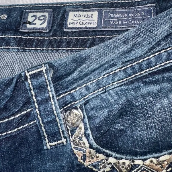 Miss Me Easy Cropped Jeans Women's 29 Dark Blue Stretch Denim Mid-Rise - Image 7