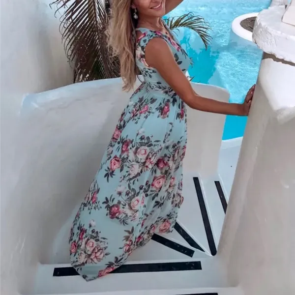Boho Floral Dress Blue Size M - Image 5