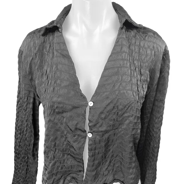 Zara Black Long Sleeve Striped Textured Collared Button Down Shirt Blouse Top M - Image 3