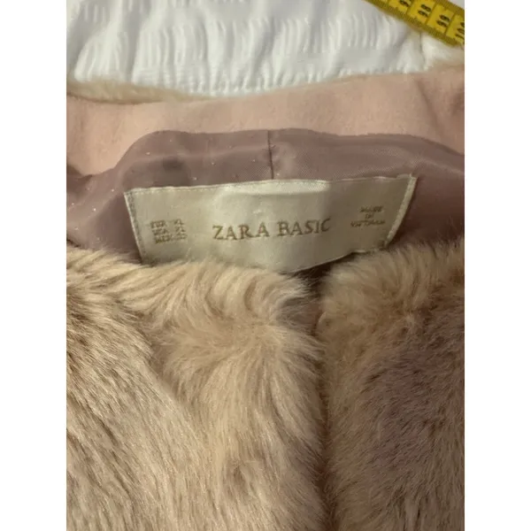 Zara Basic Coat Peacoat Wool Blend Pink Blush Faux Fur Women's XL Wicked - Image 6