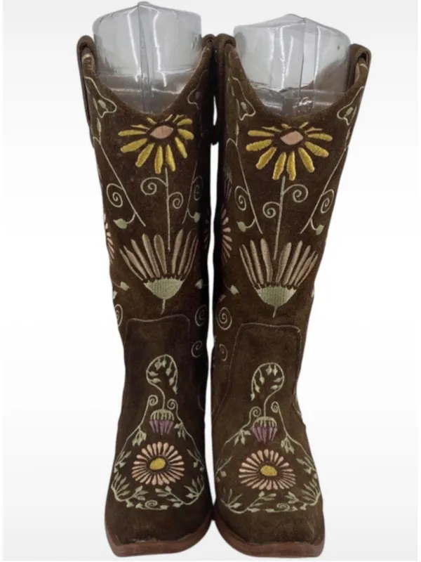 Agave Sky Vaquera Holly Suede Floral Embroidered Cowgirl Western Boots Size 6 - Image 3