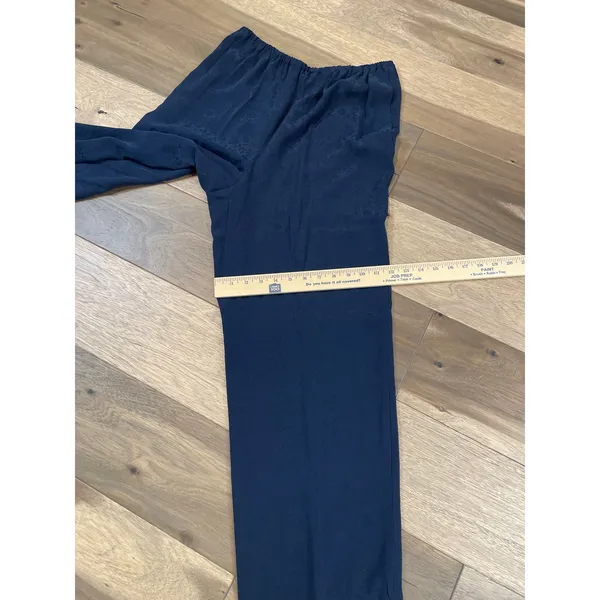 Chaus Pants Size 8 Navy 100% Silk Straight Leg Elastic Waist Vintage Trousers - Image 6