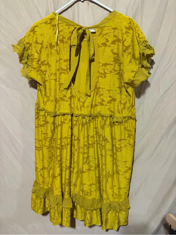 Anthropologie Playful Ruffle Mini Dress Mustard Chartreuse - Image 3