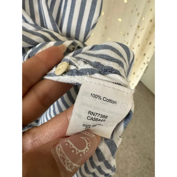 Madewell Women's Chambray Blue White Stripes Dolman Sleeve Button Front Top L - Image 6