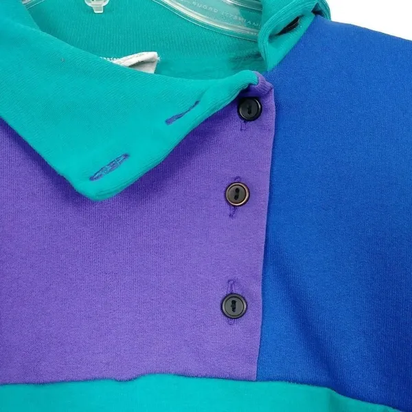 Vintage Hawaiian Cotton Green Purple Pullover Sweatshirt - Image 3