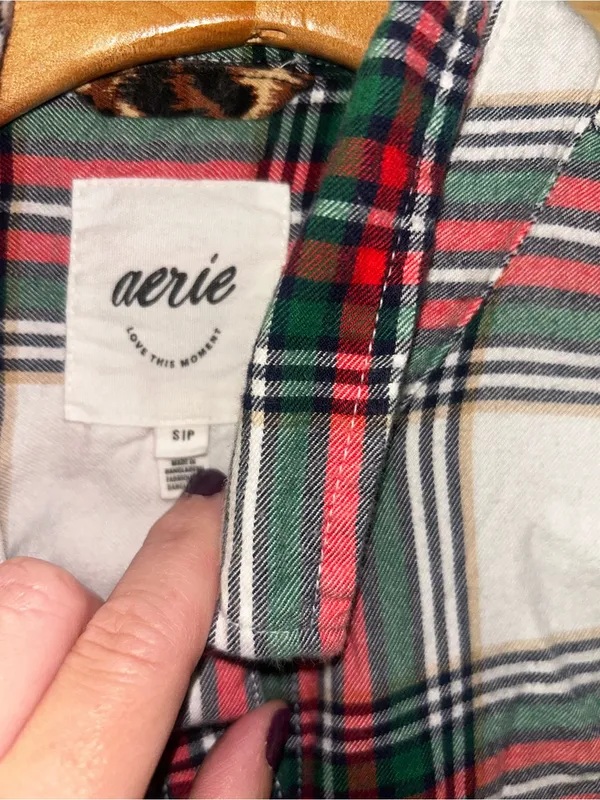 Aerie red, green, and white plaid button-up shirt in a S #plaid #preppy - Image 2