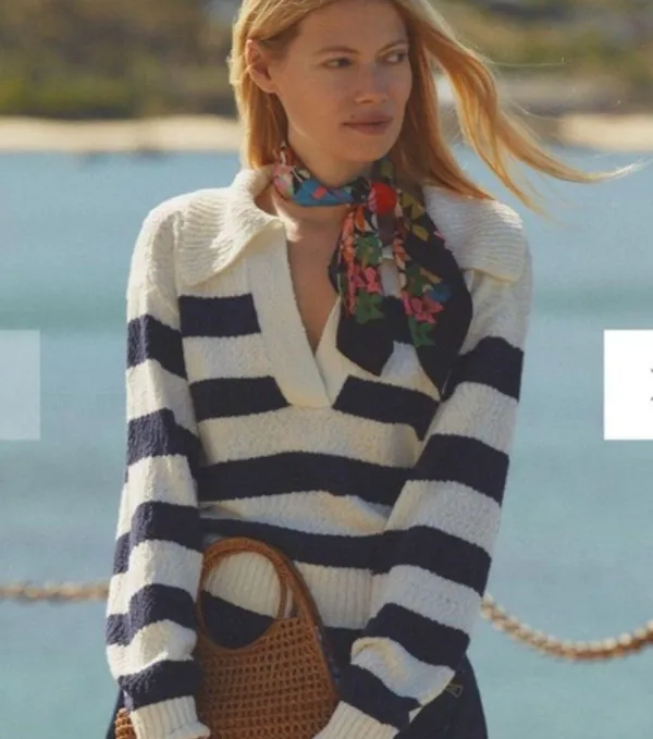 Anthropologie Maeve V Neck Striped Polo Pullover Sweater - Image 2