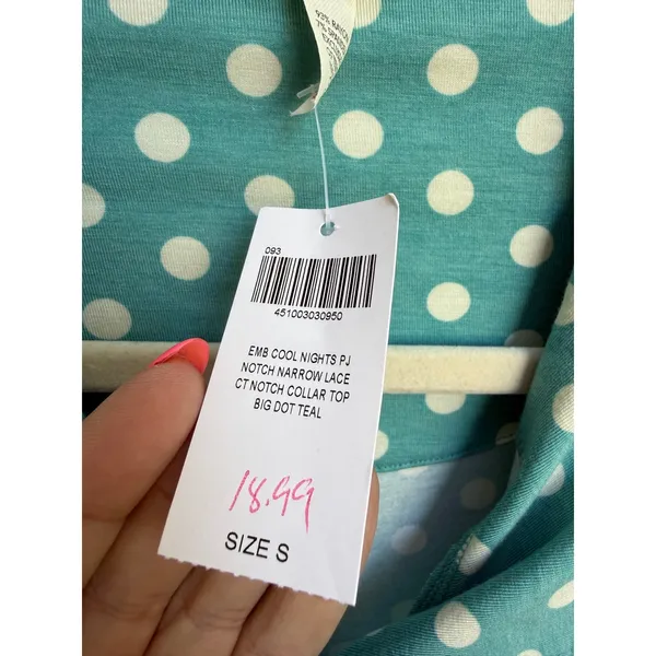 Soma Cool Nights Pajama Top Teal Polka Dot Lace‎ Trim Button Down Size Small NEW - Image 4