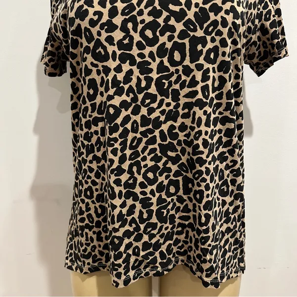 Zara Leopard Print T-shirt Sz M Cotton Short Sleeves - Image 4