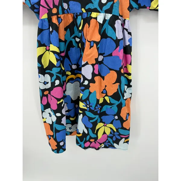 Floral‎ Maximalist Mini Dress Women Sz L Collar Bright Summer Puff Cotton - Image 6
