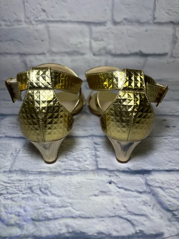 Jimmy Choo Gold Size 37 Slingback Sandals Quiet Luxury Snakeskin Leather Finish - Image 6