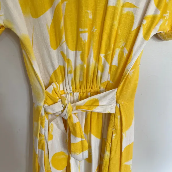 Simply Vera Vera Wang Yellow Floral Linen Blend‎ Tie Back Dress Womens XS - Image 11