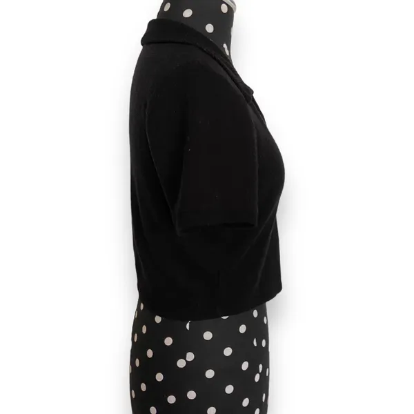 PacSun Womens Top Size M Cropped‎ Ribbed Knit V-Neck Collared Short Sleeve Black - Image 3