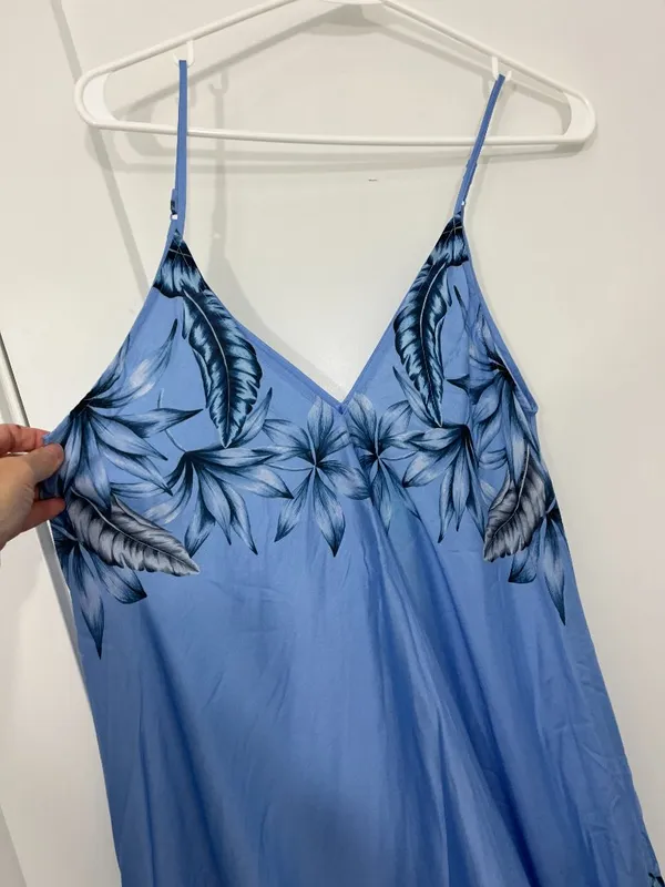 New Seafolly Small Pool Blue Tahitian Night Scarf Handkerchief Hem Midi Dress - Image 5