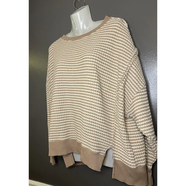 American Eagle Outfitters Sweater Womens XS Beige Waffle Knit Crewneck Pullover - Image 4