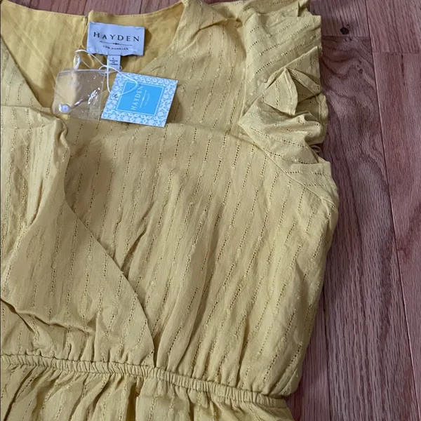 Hayden Mini Dress Womens Large Yellow Ruffle Sleeve Casual Boho Cottagecore NWT - Image 3